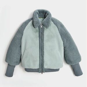 Ugg Augusta Sherpa Baseball Jacket Bomber Coat Icy Blue Medium